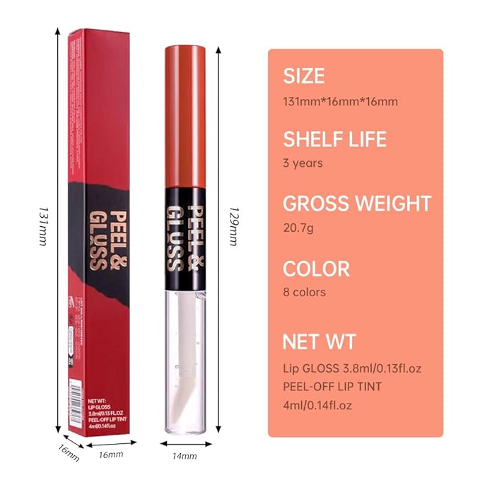 2Pcs Peel Off Lip Gloss Tattoo and Lip Oil 2-in-1, Lip Stain Peel Off Masque - Peel Off Lip Tint ,Long Lasting Waterproof Transfer-proof Lip Mask Lip Gloss Peel Off Lip Liner,Stay Lip Makeup 02#+03#