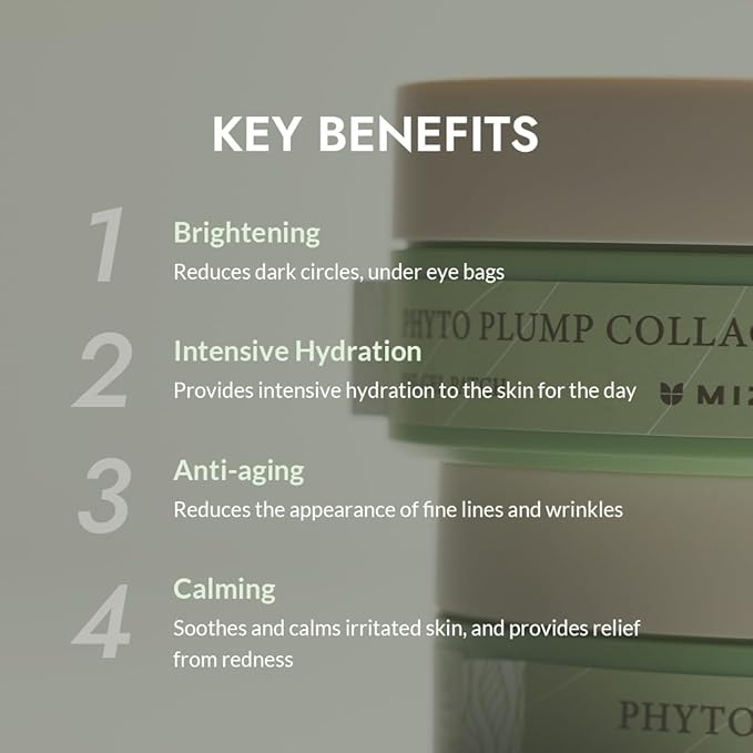 MIZON Phyto Plump Collagen Eye Gel Patch with Moringa, Triple Hyaluronic Acid, and Botanical Extracts for Brightening, Hydration, and Elasticity – 60pcs – Improves Vitality and Glow