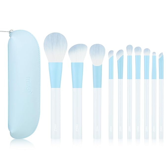 MSQ Make Up Brushes 10Pcs Powder Brushes Contour Brush Synthetic Hair Makeup Brush Set with Bag for Blending Stippling Highlighting Eyeshadow Eyeliner Concealer Nose Shader