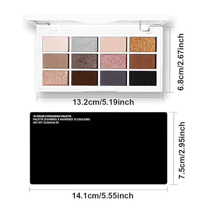12 Colors Matte Shimmer Pressed Eye Shadow Palette - Beige Light Nude Brown Cocoa Taupe Black Smoky, Silver Bronze Gold Rose Champagne, Vegan Cruelty-Free, for Women Pro Makeup Looks