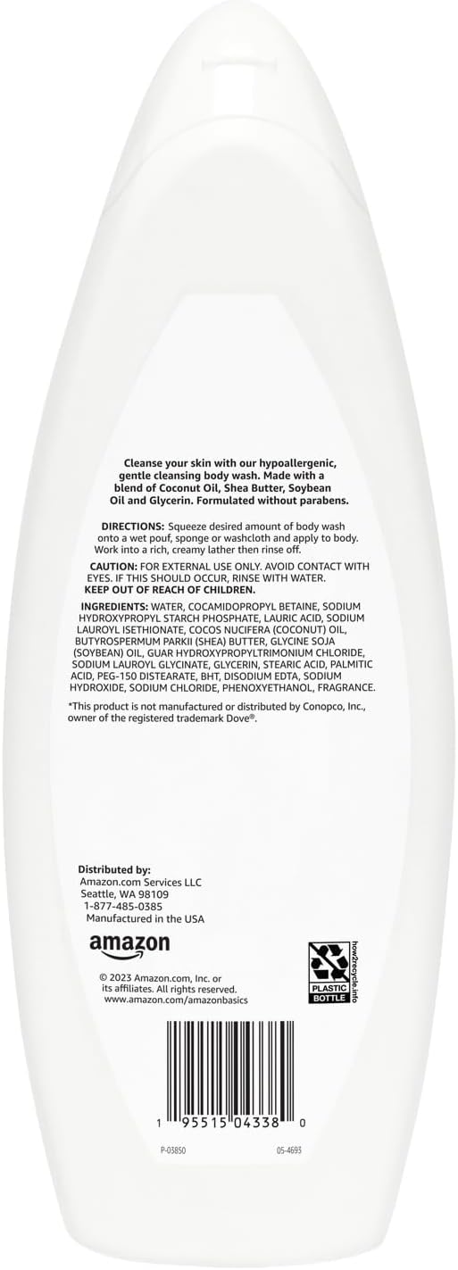 Amazon Basics Body Wash for Sensitive Skin, Hypoallergenic, Unscented, 22 fl oz (Pack of 2)