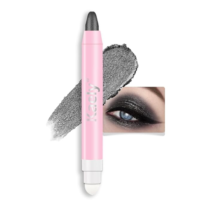 Kaely 2in1 Cream Eye Shadow Brightener Sticks for Eyes, Pencil Eyeshadow Applicator Stick Waterproof Pigmented, Eye Shadow Palette Highlighter Makeup, sombras para ojos, 03 Pearl Black Shimmer