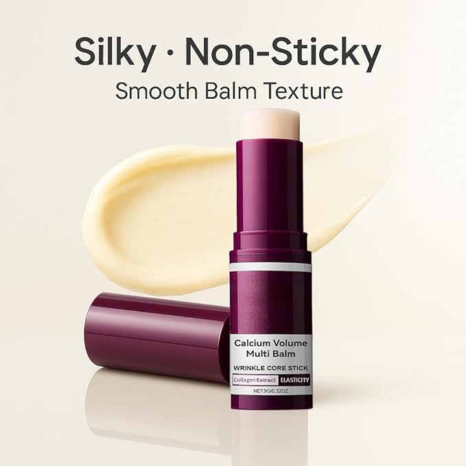Calcium Volume Multi Balm 2 Pack – Wrinkle Care Stick with Collagen Extract, Hydrating & Firming Multi Balm for Eyes, Neck, Smile Lines – Portable Anti-Aging Moisturizing Stick