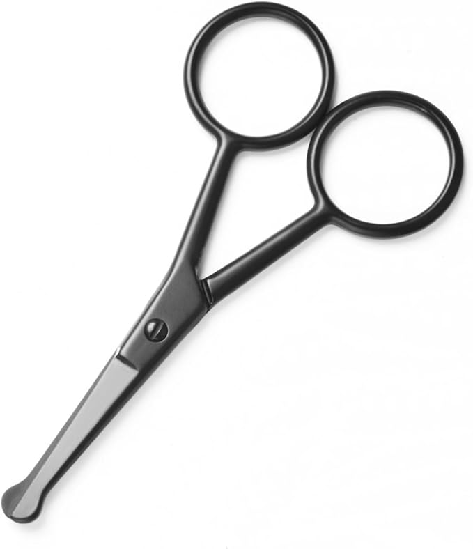 Multicolor Professional Grooming Scissors for Personal Care Facial Hair Removal and Ear Nose Eyebrow Trimming Stainless Steel Fine Straight Tip Scissors 3.9 Inch (Black Safety Head B)