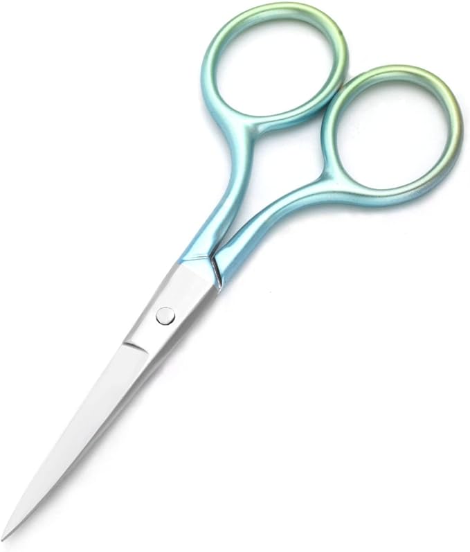 Multicolor Professional Grooming Scissors for Personal Care Facial Hair Removal and Ear Nose Eyebrow Trimming Stainless Steel Fine Straight Tip Scissors 3.9 Inch (Green)