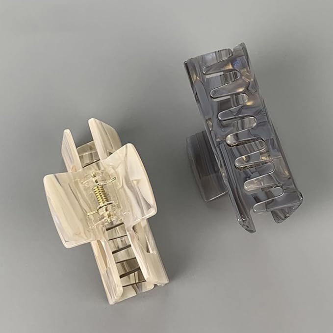 Hair Claw Clips Non Slip Banana Jaw Clip 3 inch Tortoise Shell Celluloid Strong Hold Clips Grey Claw Clamps for Thin, Curly, Thick Hair Rectangle Shape Clip for Women Ladies