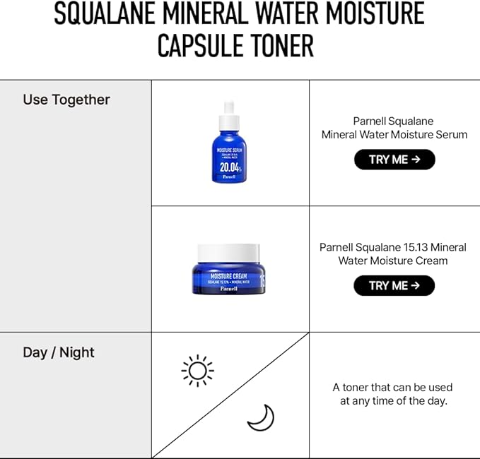 Parnell Squalane Mineral Water Moisture Capsule 200ml / 6.76 fl.oz | Hydrating Toner for face, Skin Barrier Toner, Korean Skin Care | kbeauty