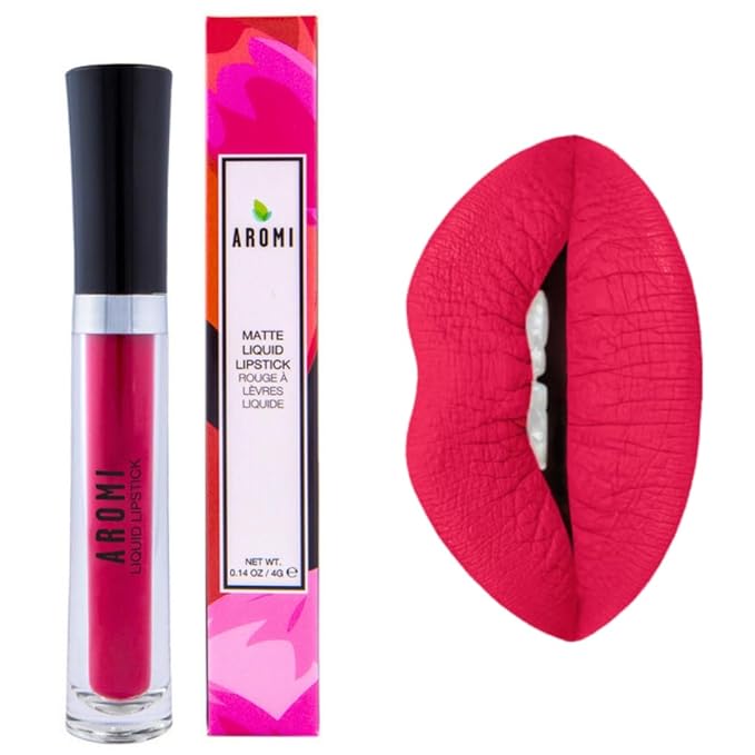 Aromi Matte Liquid Lipstick | Bright Magenta Red Lip Color, Long-Lasting, Transfer and Smudge Proof, Waterproof, Paraben, Phthalate, + Gluten Free (Neon Red)