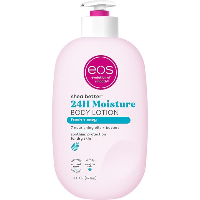 eos Shea Better Body Lotion, Fresh & Cozy, 24-Hour Moisture Skin Care, Lightweight & Non-Greasy, Natural Shea, Vegan, 16 fl oz