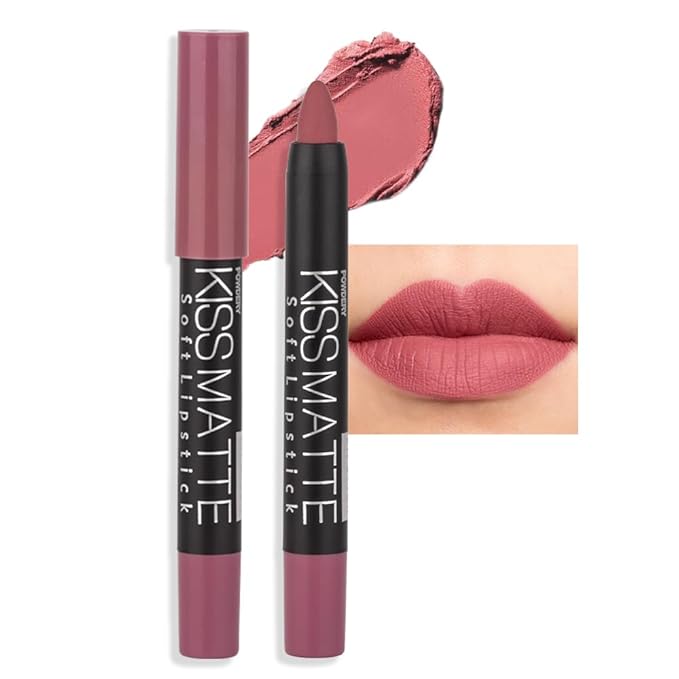 evpct 1Pcs Nude Bright Pink Matte Lip Pencil Crayon Liner for Women, Matte Lipstick Lip Stain Long Lasting Waterproof labiales mate magicos 24 horas originales pintalabios permanente 24 horas 15