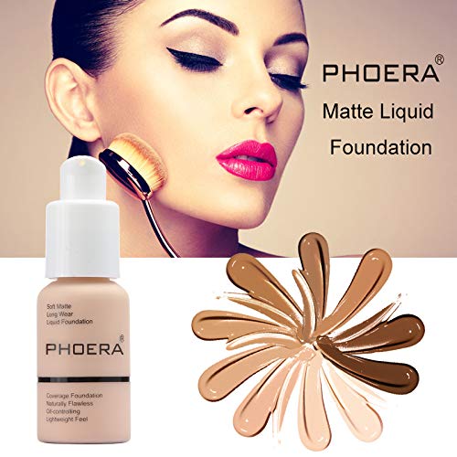 PHOERA Foundation,Flawless Soft Matte Oil Control Best Cover up Full Coverage Liquid Foundation .(107# Hone)
