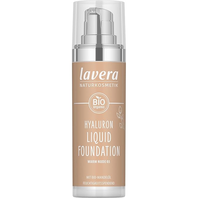 lavera Hyaluron Liquid Foundation - Warm Nude 03 - Foundation Make Up with Hyaluron & Almond Oil for a Flawless Complexion - Face Make Up - PETA Certified - Vegan - Made in Germany - 1 Fl Oz