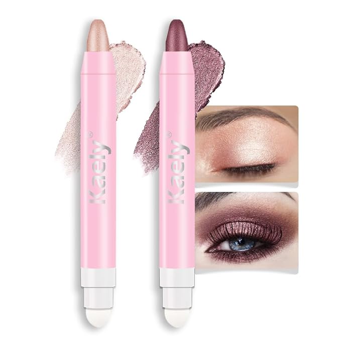 evpct 2Pcs Cream Eye Shadow Brightener Sticks Set for Eyes Waterproof, Champagne & Orchid Shimmer Cream Eyeshadow Applicator Stick Long Lasting Pigmented Eye Makeup sombras en crema para ojos 17+26