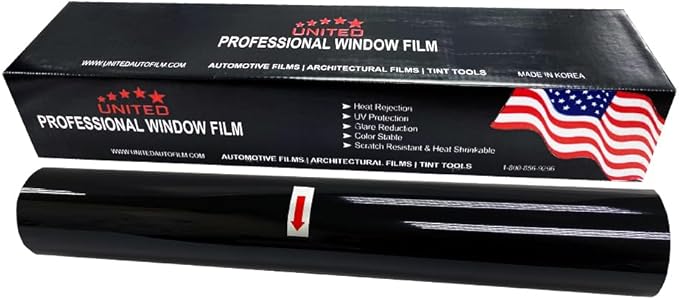 United Professional Window Tint 15% VLT 40"In x 100'Ft 1Ply Dyed Upgraded Film - Privacy Window Tint for Cars, Home, Blocks UV/IR Rays, Reduce Heat & Glare - Adhesive Window Film Standard Black Color