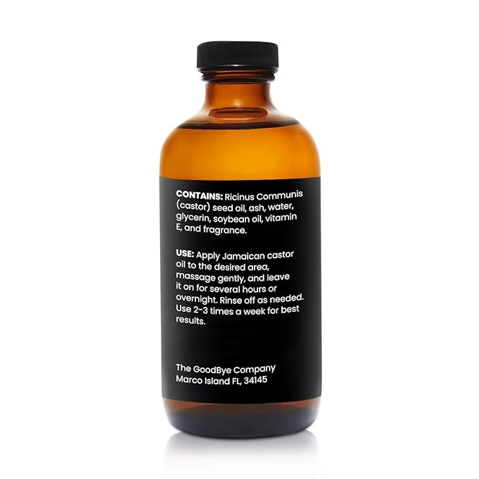 The Goodbye Company Jamaican Black Castor Oil, USDA Certified Organic - 250 mL, Cold Pressed, Unrefined for Eyebrow, Eyelash and Hair Growth (8.5 Ounces)