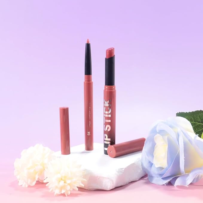 2Pcs 2 in 1 Matte Red Brown Lip Liner and Lipstick Combo Set for Women,Lipstick Stain Lip Liner for Daily & Party Long Lasting Waterproof Smudge Proof 24 Hour Full Coverage Vegan Lip Makeup Kit