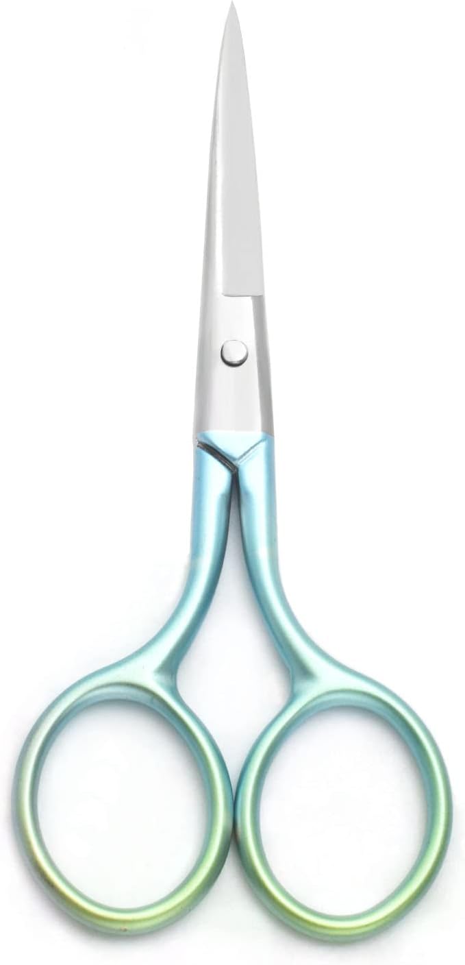 Multicolor Professional Grooming Scissors for Personal Care Facial Hair Removal and Ear Nose Eyebrow Trimming Stainless Steel Fine Straight Tip Scissors 3.9 Inch (Green)