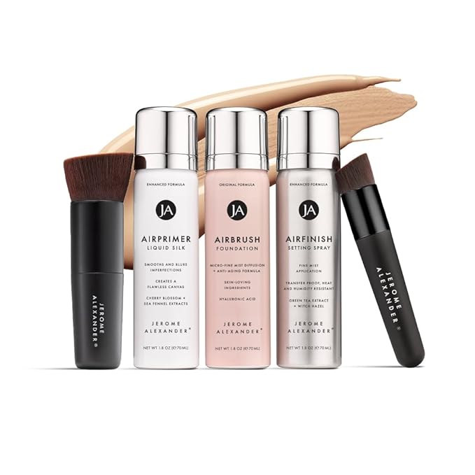 Magic Minerals AirBrush Foundation System by Jerome Alexander - Complete 5pc Spray Makeup Set with Foundation, Primer, and Setting/Finishing Spray - for Smooth, Radiant Skin (Light Medium)