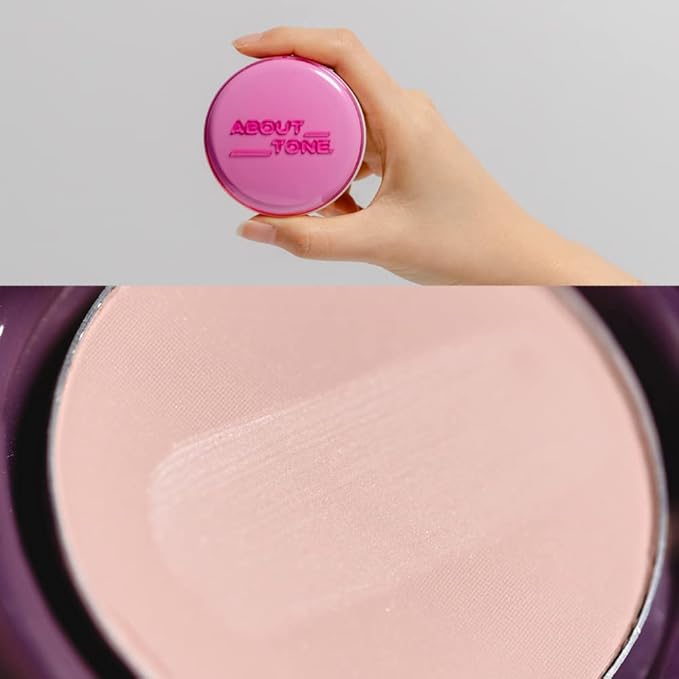 ABOUT TONE Glow Powder Pact 0.28oz - Shining Tone-Up Pressed Powder Compact with Mirror and Puff Natural Peach Pearl Shimmery Blur Finish Face Makeup Setting Finishing Transparent Sebum Control Vegan