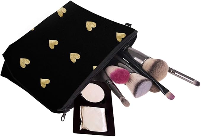 Cute Travel Makeup Bag Cosmetic Bag Small Pouch Gift for Women (Brushed Gold Heart)