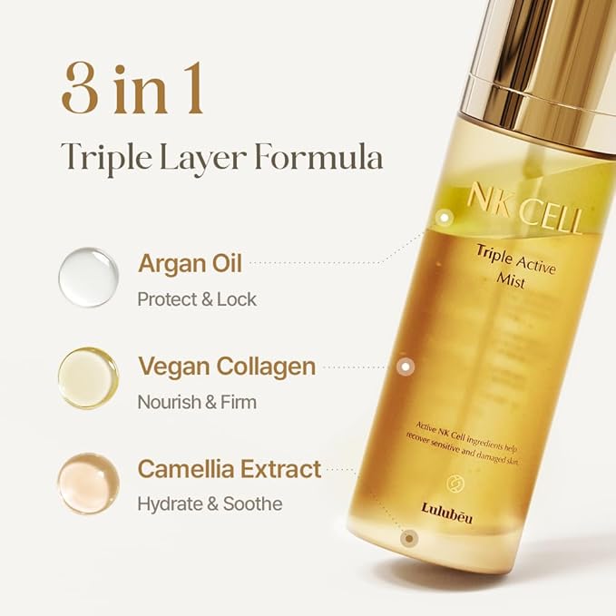 Triple Active Mist, Korean Skincare Glow Spray Serum, Hydrating All-in-One Face Treatment for Radiant, Dewy Skin, Lightweight Daily Routine Care with NK Cell Technology