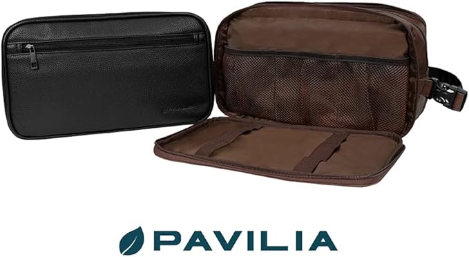 PAVILIA Toiletry Bag for Men, Travel Pouch Essentials Shaving Dopp Kit, Travel Bag Toiletries Organizer Case, Cosmetic Make Up Accessory, Water Resistant