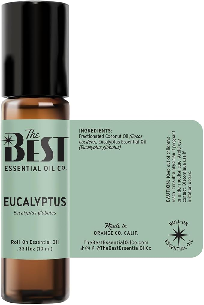 The Best Eucalyptus Essential Oil Roll-On- Premium Grade- Pre-Diluted in Coconut Oil- Ready to Use- 10 ml (.33 fl oz)
