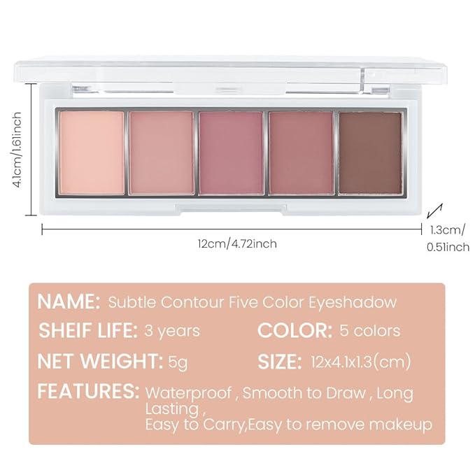 5 Colors Matte Eyeshadow Makeup Palette, 5 Natural Neutral Nude Brown Faded Rose Colors Eyeshadow, Looks for Brown Eyes Women Finish Long Wearing Waterproof Professional Eye Makeup 04#
