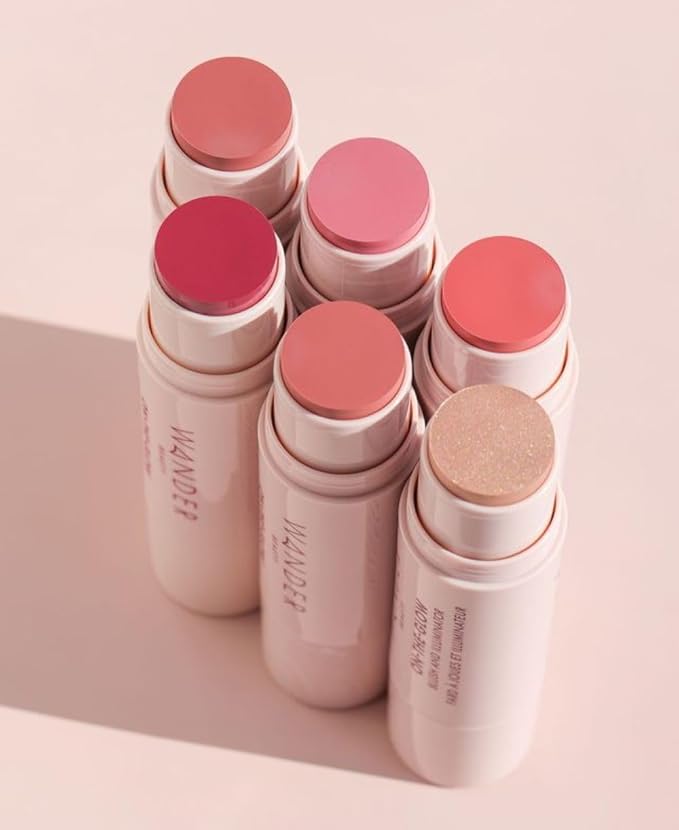 Wander Beauty On-the-Glow Blush and Illuminator - Coral Rose/Nude Glow - 7-in-1 Hydrating Cream Blush & Highlighting Stick - Stick Blush for Cheeks, Lip, & Body - Highlighter Makeup & Blush - 0.4 oz
