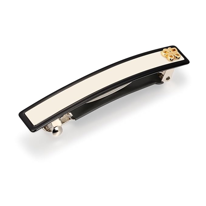 SHE'S FREE STYLE JUST FOR YOU [Chanel-style] Hair Barrettes for Women, Acetate Resin Barettes, Classic Black & White, French Hair Accessories for Thin Hair, Anti-Slip for Half-Hair (Small,3.1 inch)