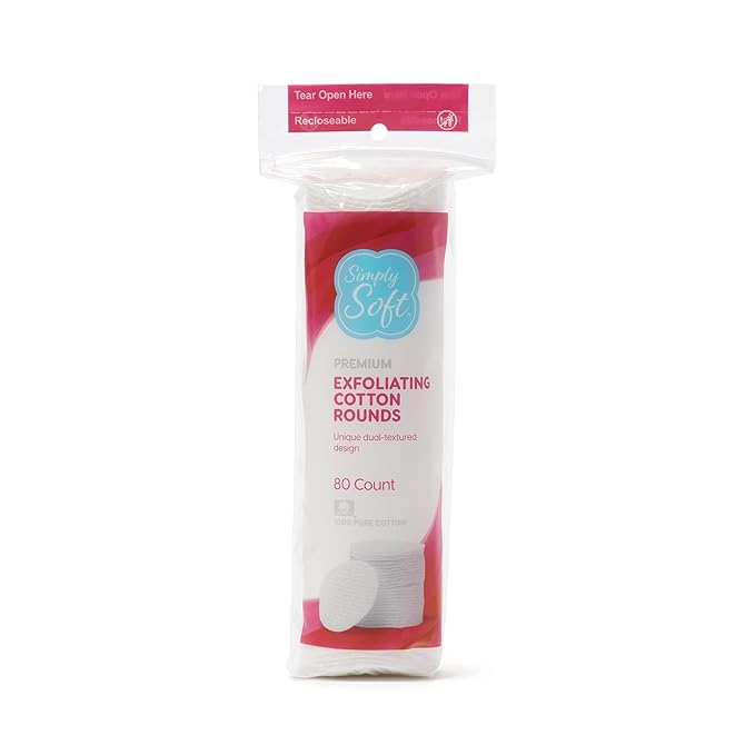 Simply Soft Hypoallergenic Exfoliating Dual Textured Cotton Rounds Pads, 80 Count (Pack of 6)