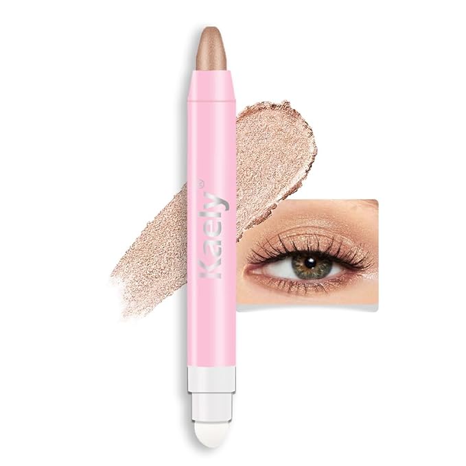 evpct 1Pcs Sand Shimmer Cream Eye Shadow Brightener Sticks for Eyes Waterproof Pigmented, Double Ended Cream Eyeshadow Stick Pencil Pen with Applicator, Eye Shadow Palette Highlighter Makeup 25