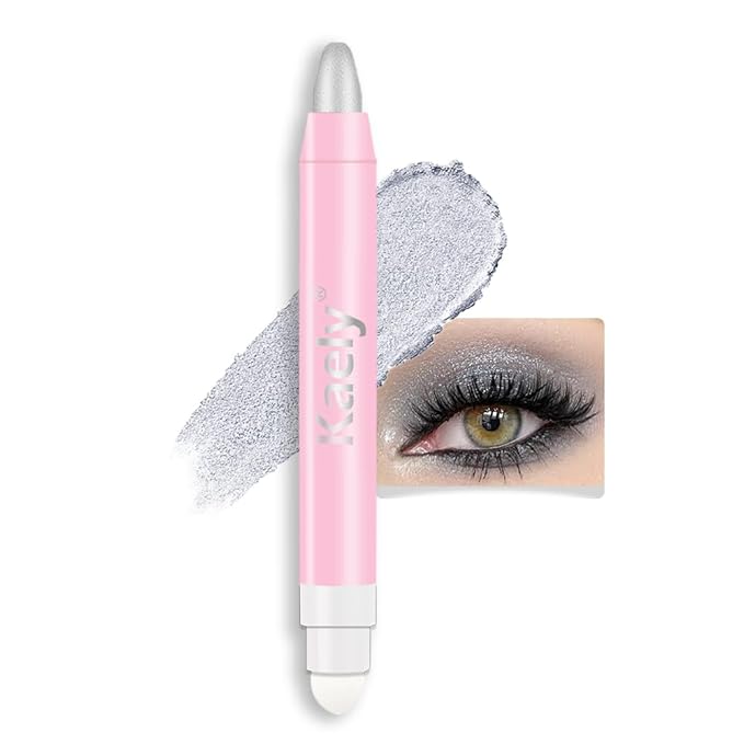 evpct 1Pcs Silver Shimmer Cream Eye Shadow Brightener Sticks for Eyes Waterproof Pigmented, Double Ended Cream Eyeshadow Stick Pencil Pen with Applicator, Eye Shadow Palette Highlighter Makeup 16