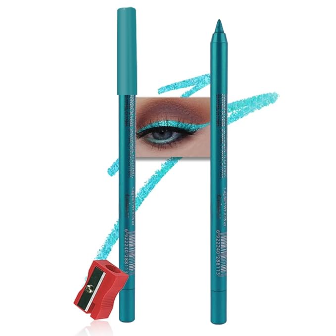 evpct Teal Eyeliner Pencils for Eyes, Blue Green Colored Eye Liner Pencil Pen Makeup Waterproof Smudge Proof, Colored Gel Waterline Eyeliner Liquid, Face Eye Paint Stick Halloween Makeup 15