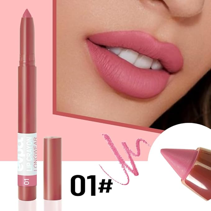 evpct Dusty Pink Lip Liner Crayon Pencils Set for Women, Pink Beige Matte Lip Stick Crayon Long Lasting, Lips Pencil Liner and Lipstick set, Lipliner Pencil, 24 Hours Lipstick Built-in Sharpener 01