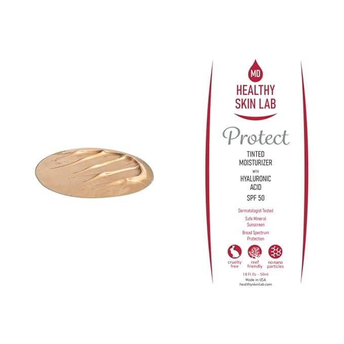 Healthy Skin Lab Protect Tinted Moisturizer & Mineral Sunscreen SPF 50, Anti-Aging, Lightweight Makeup With Broad Spectrum UV Protection + Hyaluronic Acid, Dermatologist-Tested, All Skin Types, 1.8 oz