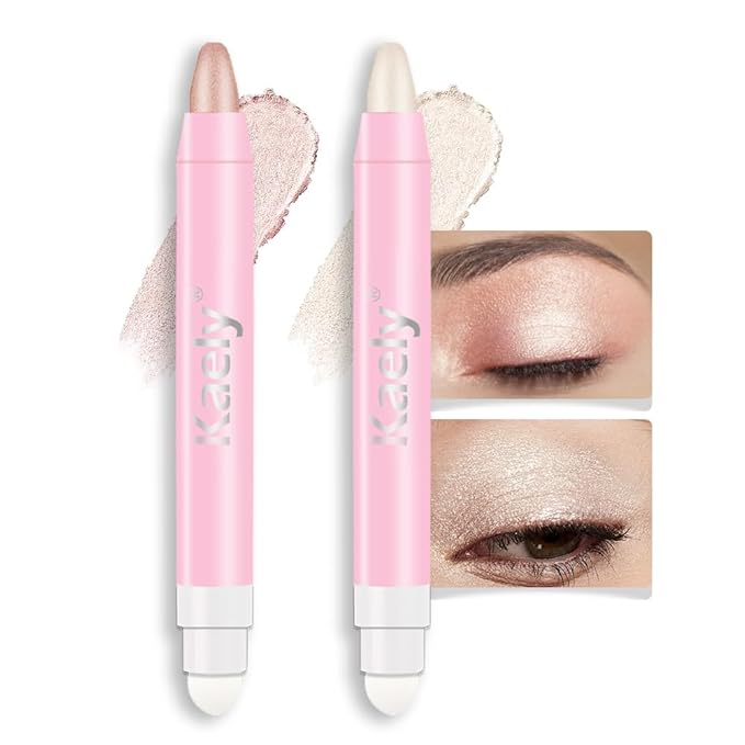 evpct 2Pcs Cream Eye Shadow Brightener Sticks Set for Eyes Waterproof, Champagne & Blonde Shimmer Cream Eyeshadow Applicator Stick Long Lasting Pigmented Eye Makeup sombras en crema para ojos 17+38