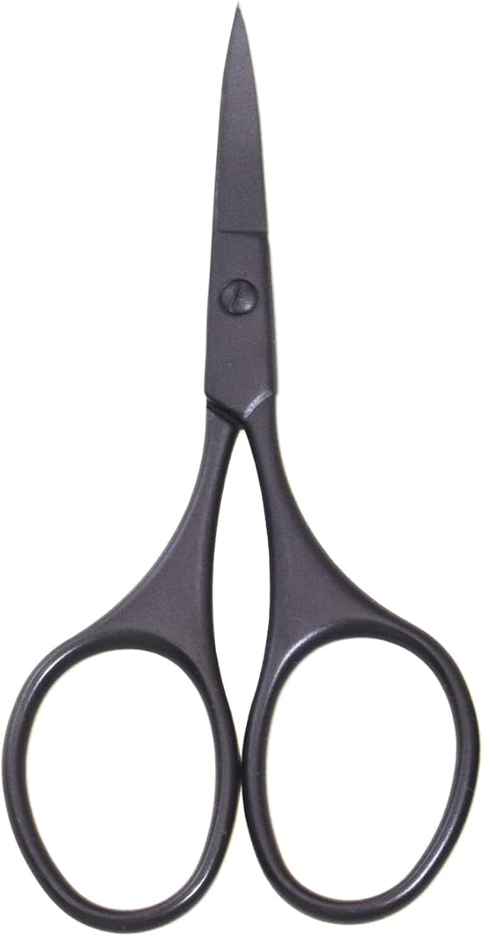 Multicolor Professional Grooming Scissors for Personal Care Facial Hair Removal and Ear Nose Eyebrow Trimming Stainless Steel Fine Straight Tip Scissors 3.9 Inch (Black Curved D)