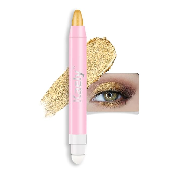 evpct 1Pcs Desert Gold Shimmer Cream Eye Shadow Brightener Sticks for Eyes Waterproof Pigmented, Double Ended Cream Eyeshadow Stick Pencil Pen with Applicator, Eye Shadow Palette Highlighter Makeup 06