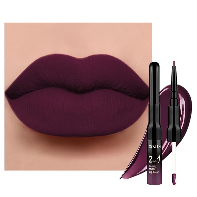 evpct 1Pcs Dark Purple Plum Matte Lip Liner and Liquid Lipstick Stain Makeup Set for women, Purple Long Lasting Smudge Proof Lipstick labiales matte mate larga duracion listip 24 hours originales,01#