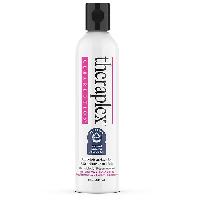 Theraplex Clear Emollient Lotion (8 oz) - No Parabens or Preservatives, Noncomedogenic and Hypoallergenic, Fragrance Free, Dermatologist recommended - National Eczema Association Seal of Acceptance
