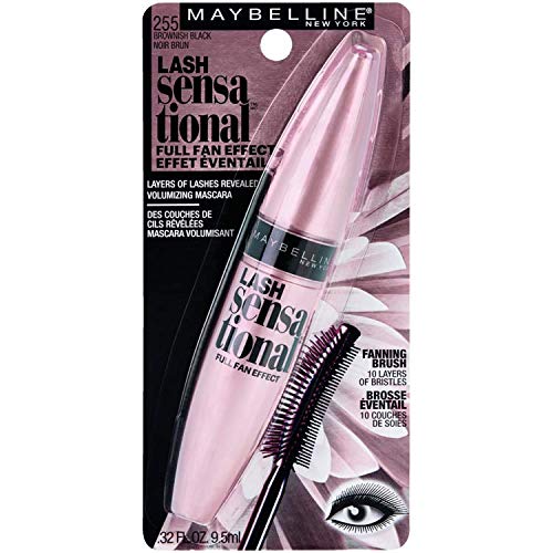 Maybelline Lash Sensational Washable Mascara, Lengthening and Volumizing for a Full Fan Effect, Brownish Black, 1 Count