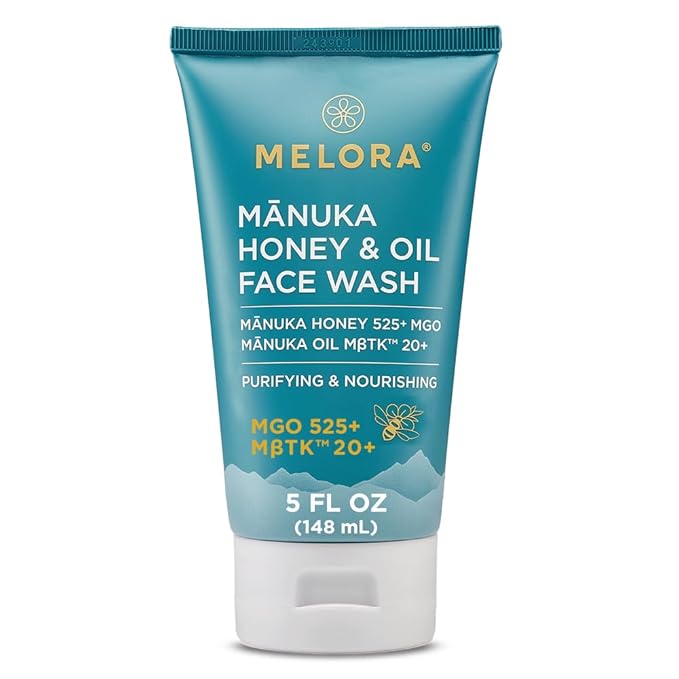 MELORA Manuka Honey Face Wash (5 Oz), Daily Skin Care Facial Cleanser & Makeup Remover with Manuka Honey & Oil for Dry or Sensitive Skin - Anti-Aging Face Wash for Women & Men