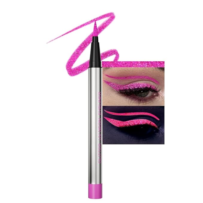 evpct Purple Shimmer Eyeliner UV Neon Gel Eyeliner Pencil Makeup, Rainbow Halloween Colored Colorful Gel Eye Liner Pen Glow in Dark Makeup, Long Lasting Waterproof Eyeliners for Face Body Painting