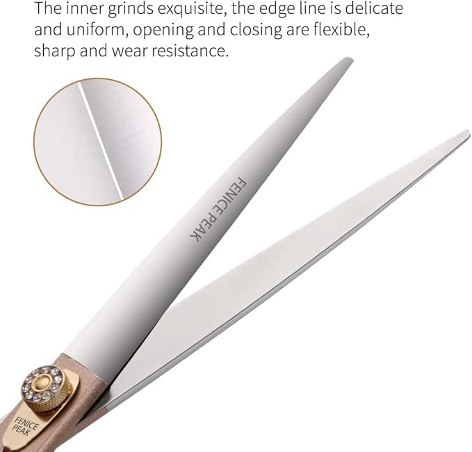 Fenice Peak 7‘’ Professional Dog Grooming Scissors Set Rose Gold 440C Stainless Steel Straight Thinning Curved Chunker Shears 4pcs Set for Pet Grooming Services Dogs and Cats