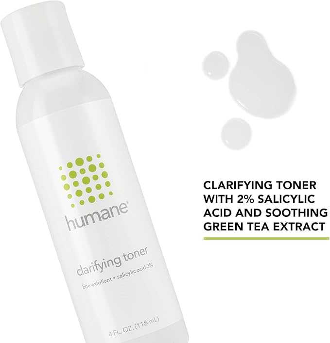 Humane Clarifying Toner for Face - 2% BHA Liquid Salicylic Acid - Pore Minimizer and Face Exfoliator - Gentle for All Skin Types - Removes Excess Oil, Dead Skin Cells, and Grime - 4 Ounce
