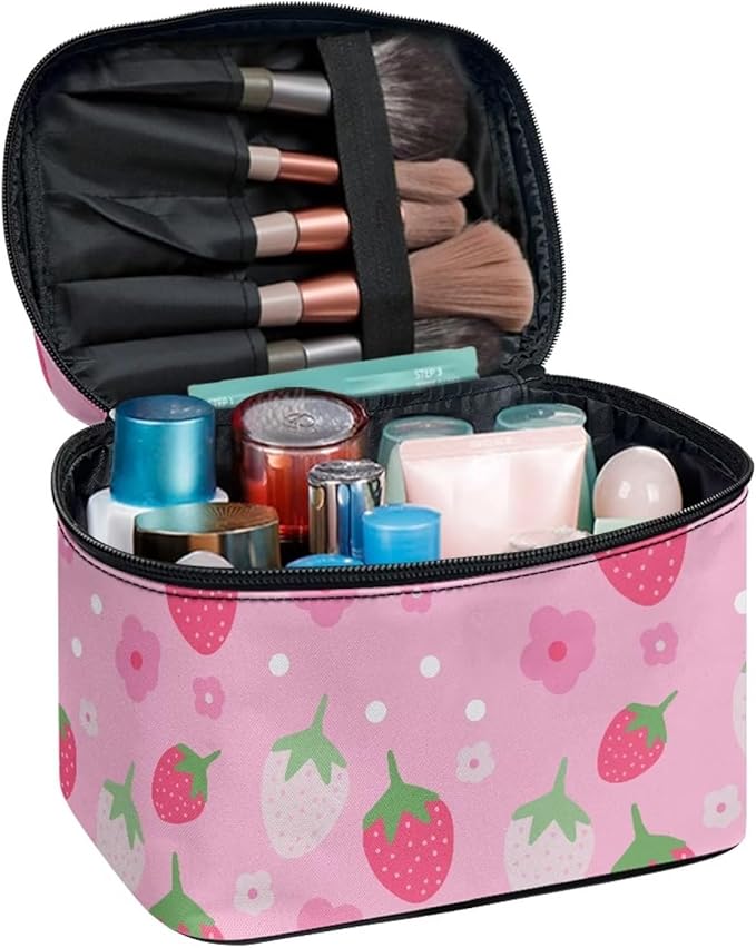 JoyLamoria Strawberry Makeup Bag Casual Funny Cosmetic Bag Small Handbag Storage Organizer