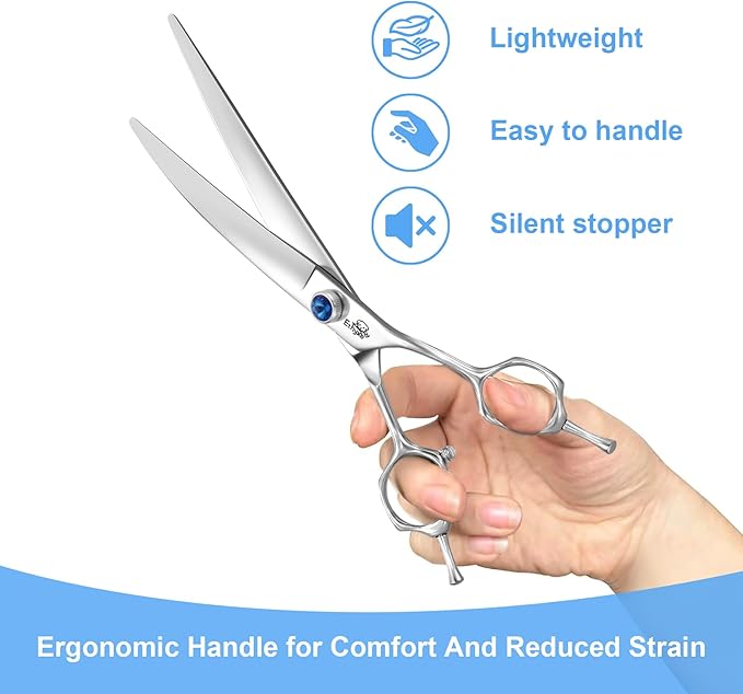 7" Curved Dog Grooming Scissors，25 Degree of Curved Blade,Premium Pet Grooming Shears for Trimming Face and Paws