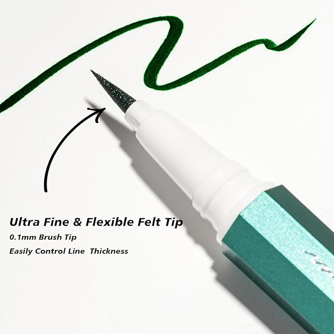 Liquid Eyeliner, Green Eyeliner, Long Lasting & Fast Drying Colored Green Eye Liner Pen, Felt Tip Applicator for Precise Application, Water Removable, (Matcha Mystique)