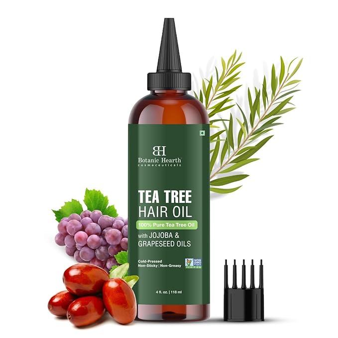 Botanic Hearth 100% Pure Tea Tree Oil For Hair Growth | Infused with Jojoba & Grapeseed Oils | Hair Oil Repairs Dry Damaged Hair, Strengthening, Healthier - Hair Tonic, 4.0 fl oz
